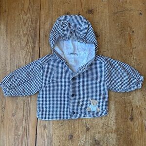 Vintage Carters Black and White Gingham Baby Hooded Jacket with Bear Patch